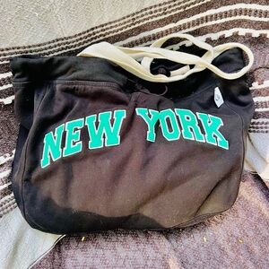 Chic New York letters Black Tote with Green Interior-holds a ton
